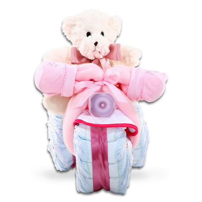 Pink Tricycle Diaper Cake Baby Gift Basket