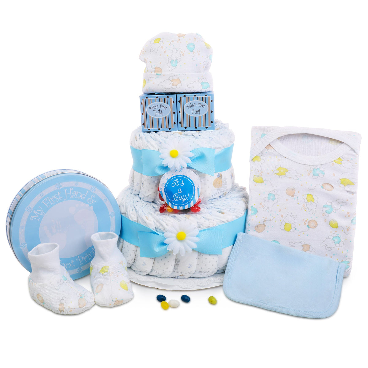 Sweet Baby Boy Blue Diaper Cake Gift Tower
